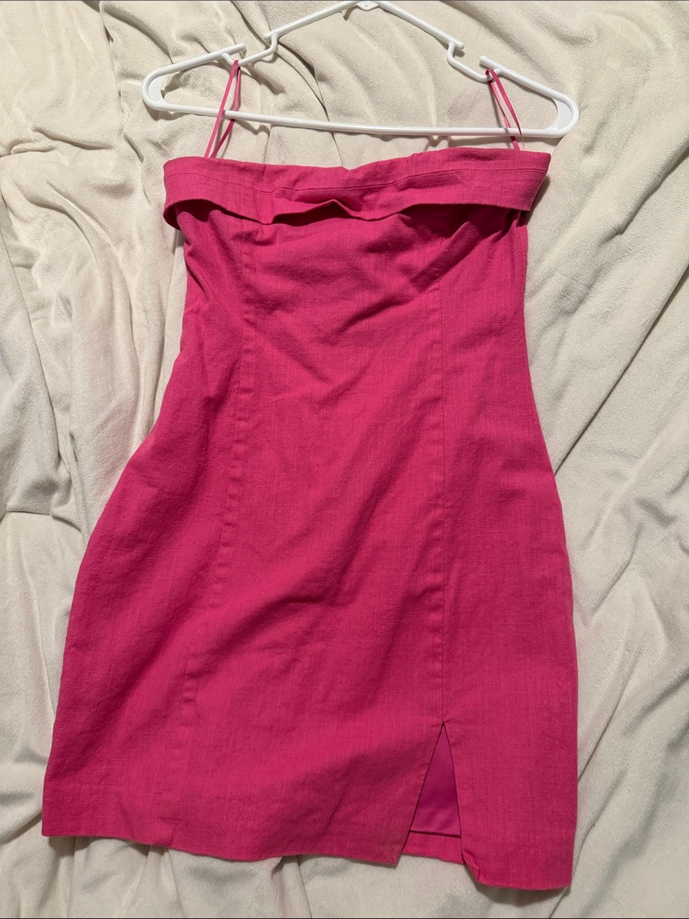 Altar'd State Hot Pink Strapless Mini Dress with Front Slit